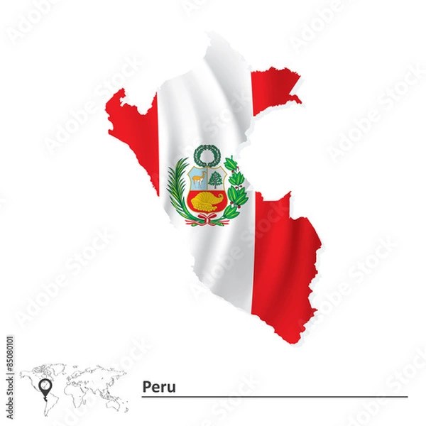 Fototapeta Map of Peru with flag