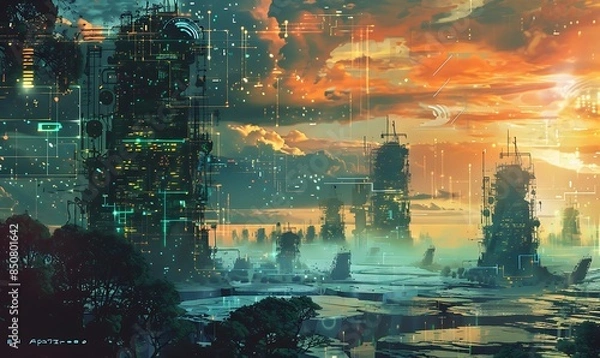 Fototapeta Data Mirage Surreal Technological Landscape