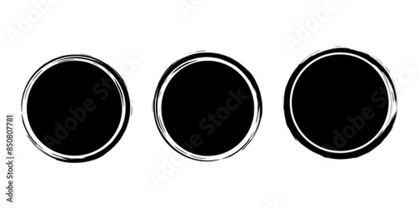 Fototapeta Set of grunge circles. Circular frames with paint brush texture