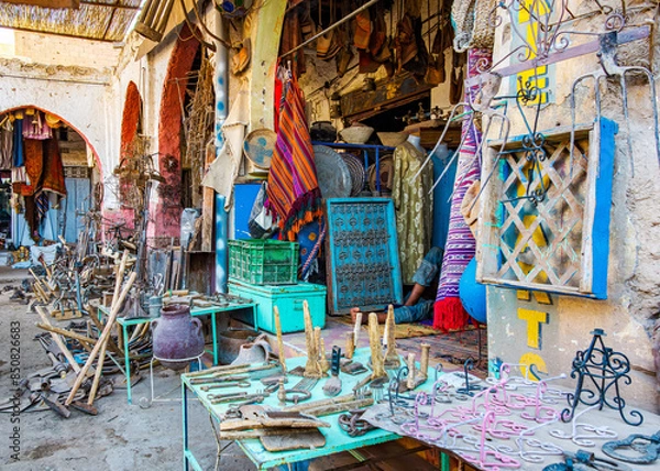 Fototapeta Rissani, Morocco, Sahara Desert. Born from trading post that dates back to the 8th century, Rissani is where caravans began and desert inhabitants learnt grow dates, the authentic souk