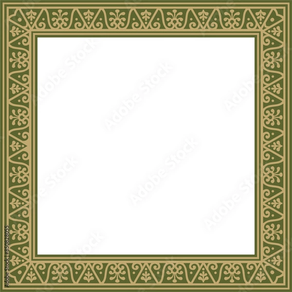 Obraz Vector square gold with green border, frame, Pompeii. Rectangle Neopolitan ornament. Art of Ancient Rome. Template for stained glas