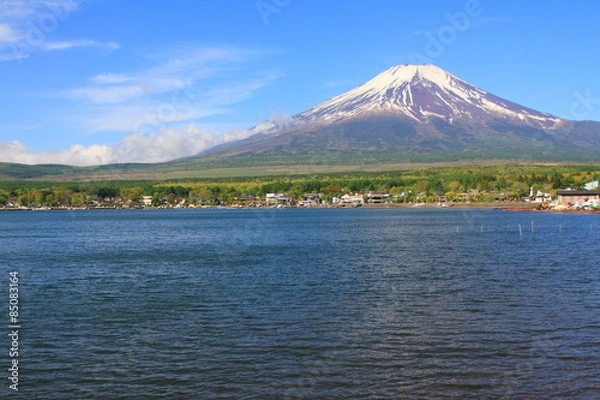 Obraz Path to Mt.Fuji at moonrise, Yamanaka lake, Yamanashi, Japan