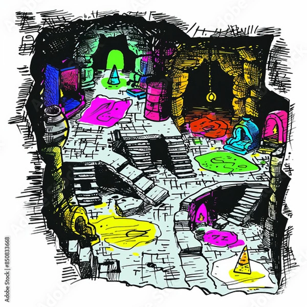 Fototapeta Fantasy Underground Laboratory Battle Map Gen AI