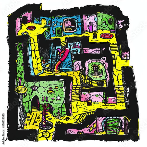 Fototapeta Hidden Underground Laboratory with Mysterious Equipment on Tabletop Adventure Battle Map Gen AI