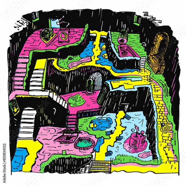 Fototapeta Tabletop Adventure Battle Map: Hidden Underground Laboratory Gen AI