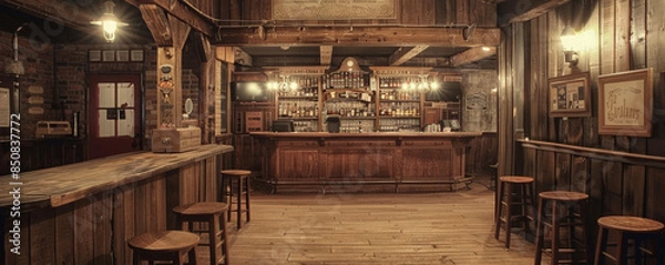 Obraz An old Western saloon with wooden bar and swinging doors.