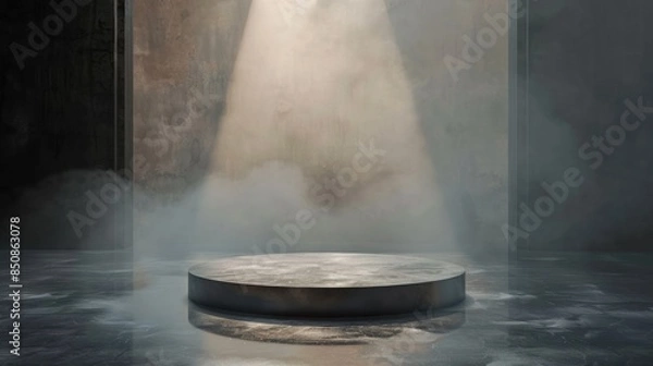 Fototapeta Mystical circular platform in a dark hall