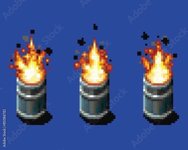 Obraz Fire in the barrel - animation frames video game asset pixel art vector layer illustration