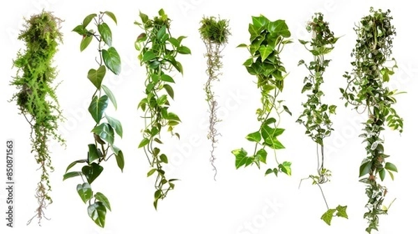 Fototapeta Vines with moss on a white background