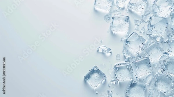 Fototapeta Ice cubes scattered on a white surface