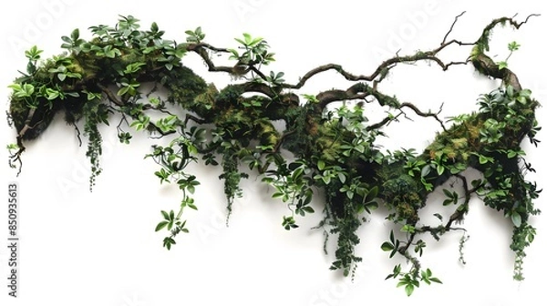 Fototapeta Vines with moss on a white background
