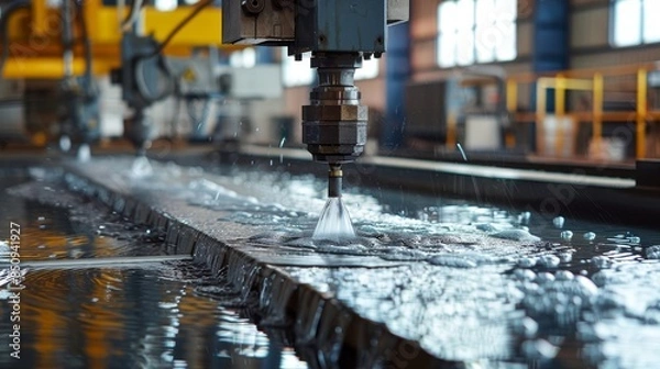 Fototapeta A machine is spraying water onto a metal surface