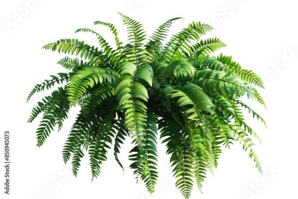 Fototapeta A close-up shot of a single plant with green leaves on a white background, perfect for use in nature or interior design themes