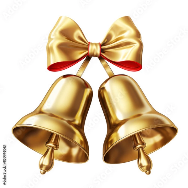 Obraz Gold Bells Bow Ornament isolated on transparent or white background