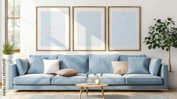 Fototapeta Mockup frames of various sizes on the wall of living room.