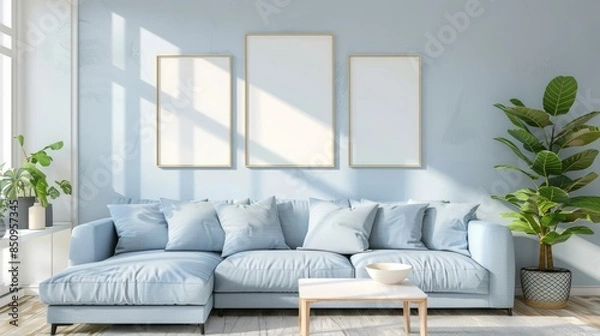 Fototapeta Mockup frames of various sizes on the wall of living room.