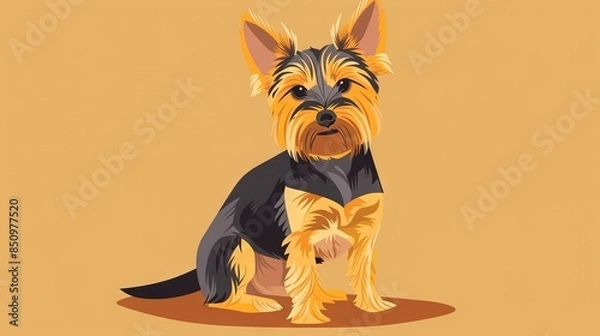 Fototapeta   A black and brown dog sits beside a brown-colored floor while a small black dog rests above it with a black collar