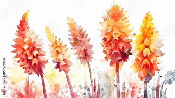 Fototapeta Vibrant Watercolor Flowers on White Background for Decor and Design Generative AI