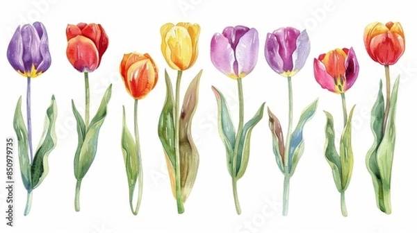 Fototapeta Vibrant Tulips on White Background for Spring Decor Generative AI