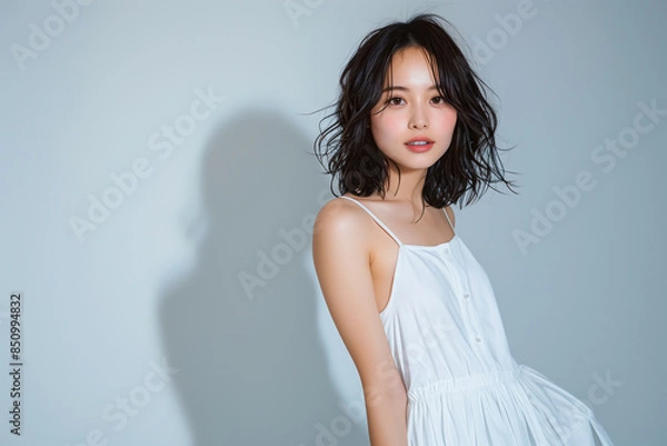 Obraz ワンピースを着たショートカットの女性