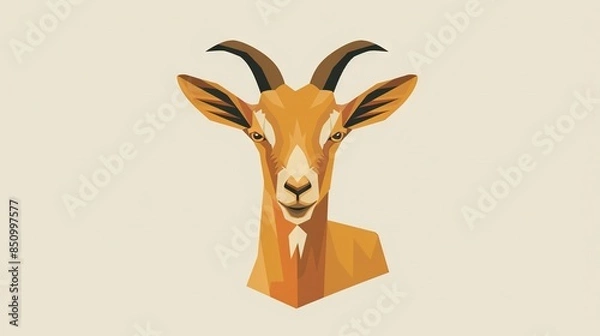 Fototapeta   Goat Head Close-Up on White Background with Brown and Black Stripe