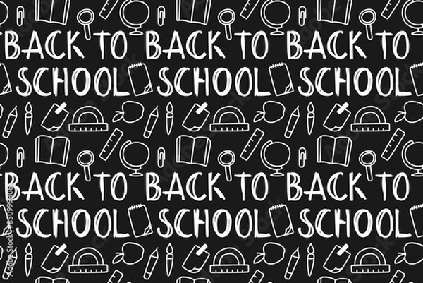 Obraz White Chalk Writing Back To School on Chalkboard with Right Space.