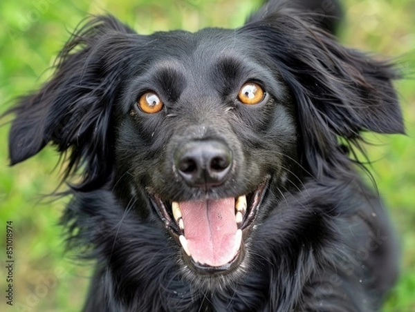 Fototapeta Playful Black Dog Expressing Joy in Vibrant Imagery