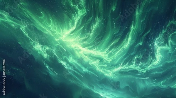Obraz Abstract aurora with ribbons of light in emerald and sapphire hues