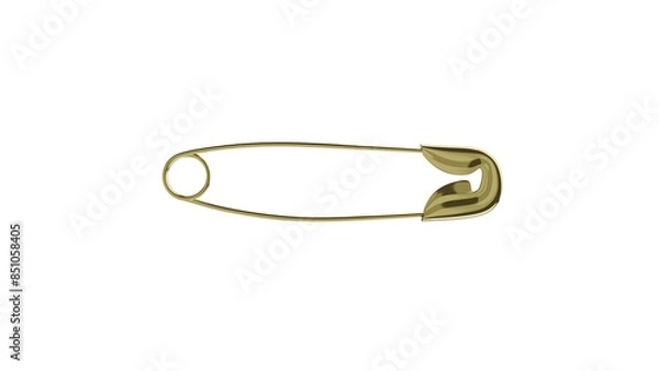 Fototapeta Closed golden safety pin isolated on transparent and white background. Sewing concept. 3D render