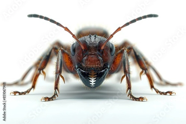 Fototapeta View from front of ant isolated on white background