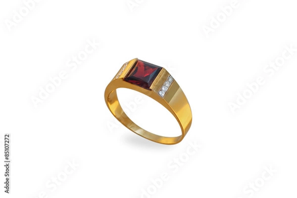 Obraz golden ring with ruby and diamonds