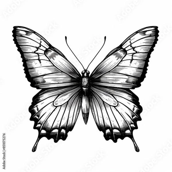 Fototapeta Monochrome beautiful butterfly with intrinsic patterns.