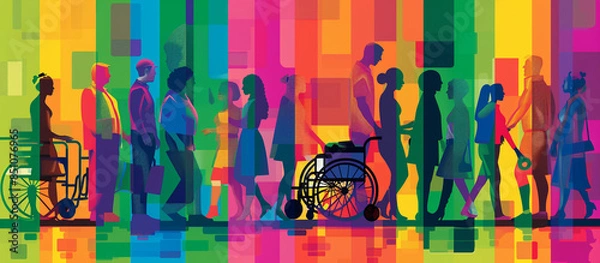 Fototapeta Illustration of Diverse People Including Men, Women, and Person in Wheelchair - Concept of Diversity and Inclusion