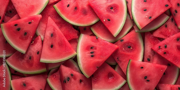 Fototapeta Watermelon slices background, pattern full frame