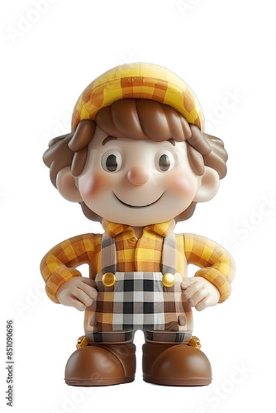 Fototapeta [Transparent Background PNG]Smiling Cartoon Character in Overalls