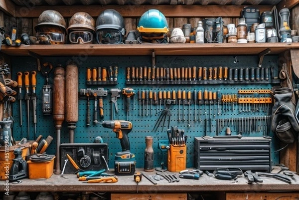 Fototapeta Construction, Tools, Woodworking, Carpentry, Equipment, Workbench