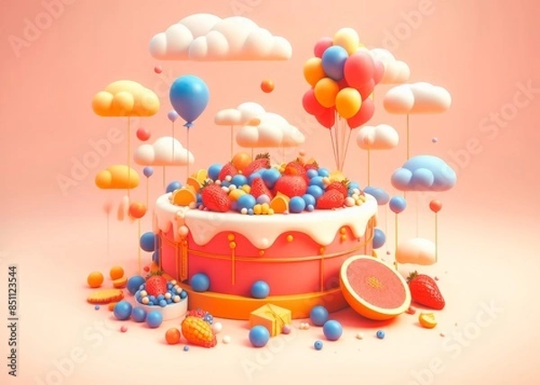 Fototapeta GeneConfectionery artistry, Fantasy food concept, Pastel colors, Playful design elements, Sugar rush theme,rated Image
