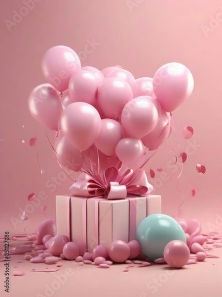 Fototapeta Balloons, Celebration, Gift, Pink, Surprise, Party, Festive, Decoration, Helium balloons, Ribbon