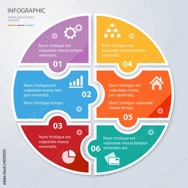Obraz Vector circle puzzle pieces template for infographic.