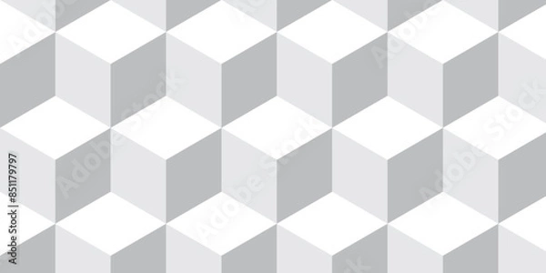 Fototapeta Seamless abstract white and gray background from cubes and lines. Geometric tiles and mosaic creative stylish seamless pattern block cube background. minimal hexagon Cubes mosaic shape vector design.