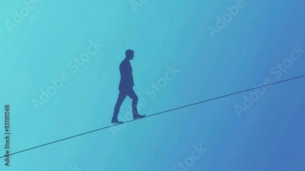 Fototapeta Man walk thin rope with bad and good emotions.  mental state and tight emotion control 