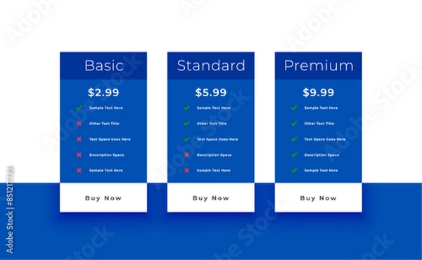 Fototapeta subscription plans and pricing table template design