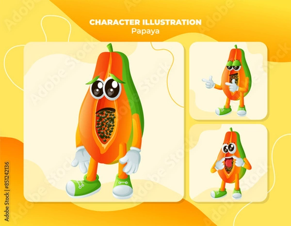 Obraz Cute papaya characters with different facial expressions