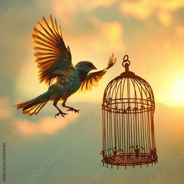 Fototapeta A Captive Bird Flying Into Nature, Experiencing True Freedom at Last