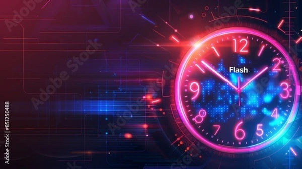 Fototapeta Digital Clock with Neon Glowing Effect