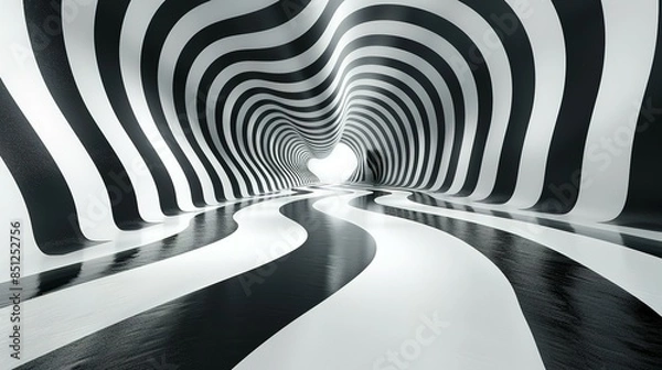Fototapeta Visual Illusion of Abstract Curves: Horizontal Geometric Background