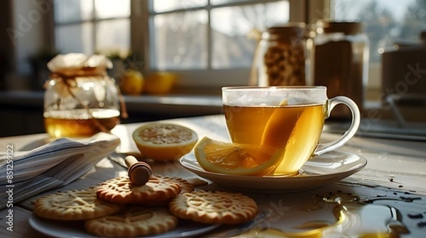 Fototapeta A cup of tea with lemon