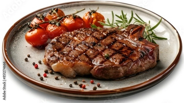 Obraz Steak in beautiful plate on white transparent background