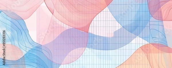 Fototapeta Minimalist line art depicting abstract shapes and patterns in a minimalist grid. Soft pastel hues of minimalist peach and minimalist lavender-blue contribute to a serene and ethereal atmosphere,