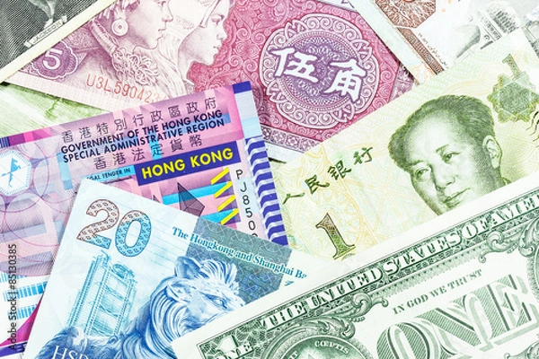 Fototapeta Various currency banknotes.